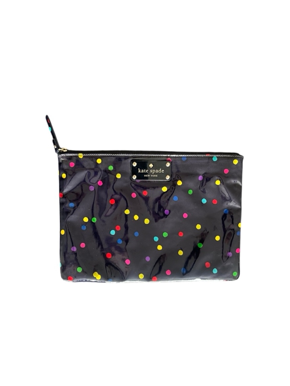 Kate Spade Gia Cosmetic Daycation in  Navy Dot Patent Leather